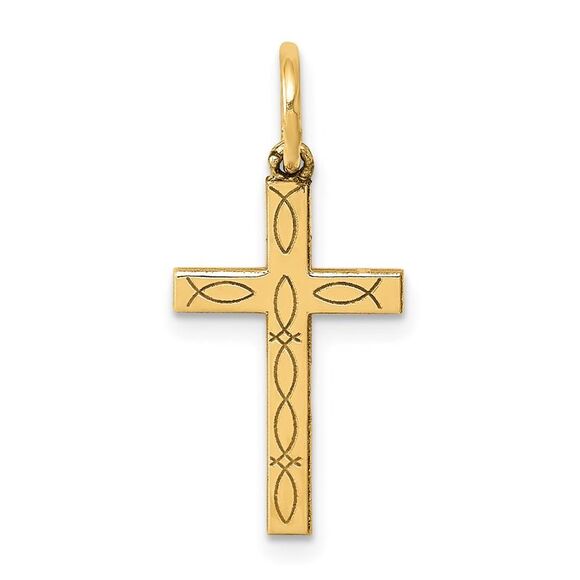Kazi Luxury 14k Yellow Gold Laser Cut Ichthus Cross Charm